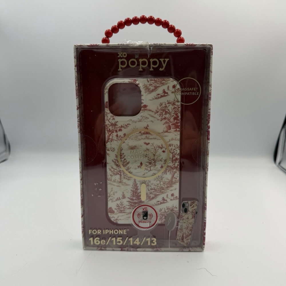 XO Poppy Phone Case for iPhone 13/14/15/16 MagSafe Compatible Red‎ Floral Toile